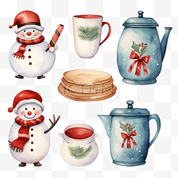厨具一套图片_一套卡通风格雪人和圣诞老人??水