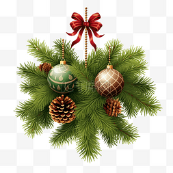 冷杉树枝和球的圣诞装饰元素