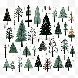 有树有花的风景图片_一行涂鸦的一手拉森林剪贴画圣诞