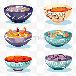 碗剪贴画各种汤碗套装蔬菜和面条
