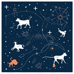 星图素材图片_星座剪贴画星图与各种动物和星星