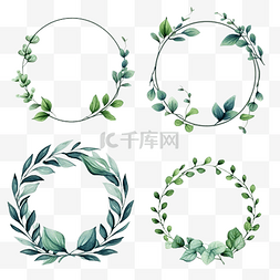 用植物叶子装饰的一组框架或圆形