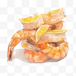 新鲜白虾图片_水彩日本料理虾天妇罗