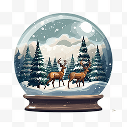 树里面图片_雪球球的插图里面有驯鹿和圣诞松