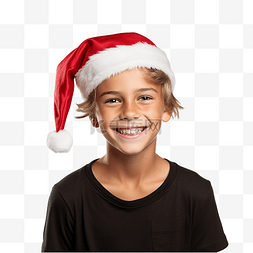 戴着圣诞帽的快乐微笑男孩