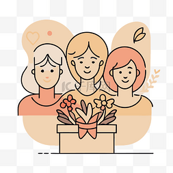 母亲节鲜花矢量图片_三个女性朋友在红色礼品盒上的美