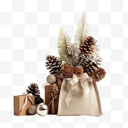 巴旦木树图片_圣诞装饰木树和礼品纸袋