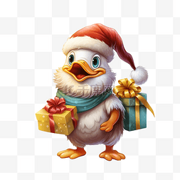 禮物標誌图片_可爱的鸭子在捆绑袋中携带圣诞礼