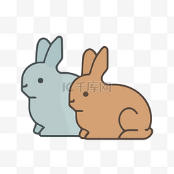 两只蓝色和橙色的兔子排列在一起