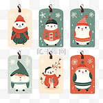 可爱的扁平圣诞标签集合，雪人和侏儒被隔离