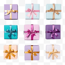 礼物金色丝带图片_带丝带的彩色礼品盒的顶视图