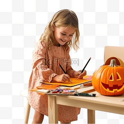 小女孩画了一个南瓜，准备在家庆