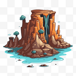 卡通自然景观图片_侵蚀剪贴画卡通瀑布和岩层 向量