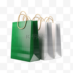 3d 最小绿色购物纸袋，带有复选标