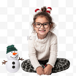一个戴着滑稽圣诞眼镜和雪人的小