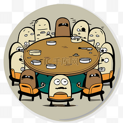 桌子上有四个人的圆形按钮 向量