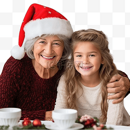 老年女性图片_快乐的祖母和她的孙女一起庆祝圣