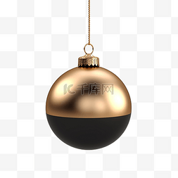 悬挂的装饰图片_金色和黑色悬挂圣诞摆设球 3d 渲