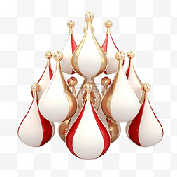 白色灯泡图片_红色概念 3D 渲染上的几何圣诞金