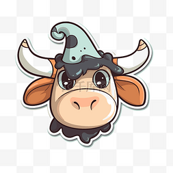 贴纸耳朵图片_有趣的奶牛贴纸，上面有一顶帽子