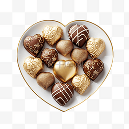 甜蜜的心图片_白松形盘子上的心形巧克力糖和金