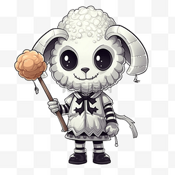 可爱的羊穿着骷髅万圣节服装并携
