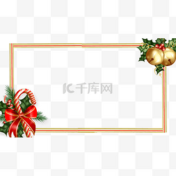 金色松枝边框图片_圣诞节糖果边框横图金色可爱小铃