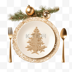 圣诞晚餐陶瓷盘的节日餐桌布置，