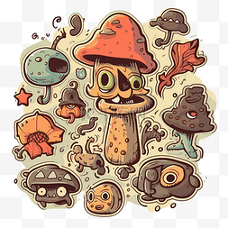 卡通蘑菇和其他有趣物品的集合 