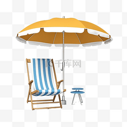 3d 风格折叠椅和雨伞在海滩