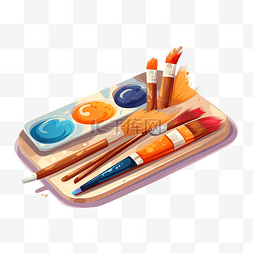 绘画调色板图片_画笔和油漆托盘插图以简约风格