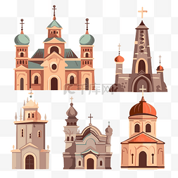 教堂剪贴画卡通风格平面设计中的