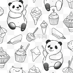 熊猫车图片_无缝线性图案与熊猫冰淇淋和礼物