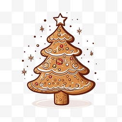 圣诞带雪标签图片_圣诞快乐可爱姜饼树绘图卡标签冬