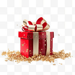 红丝带球图片_圣诞礼品盒，配有红丝带和星星五