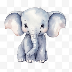 水彩手绘字体图片_可爱的水彩大象
