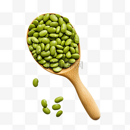分离的木勺中的绿豆种子