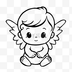 小天使素描图片_可爱的小天使轮廓素描的黑白着色