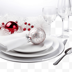 红桌布图片_圣诞餐桌布置与白色餐具