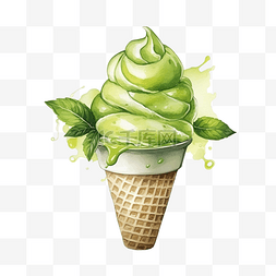 抹茶冰淇淋背景图片_水彩抹茶冰淇淋