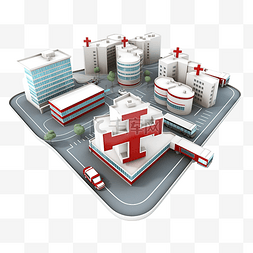 医院医疗保健位置的 3d 插图