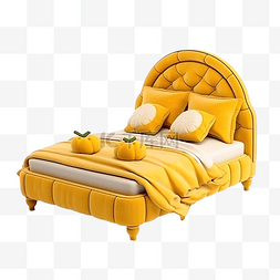 现代风格床图片_3d 可爱的黄色床