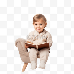 儿童阅读图片_坐在椅子上的可爱宝宝在圣诞复古