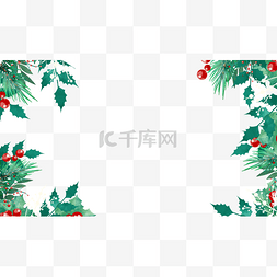 绿色叶子线条图图片_圣诞节一品红花卉边框横图草本植