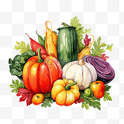 新鲜水果和蔬菜图片_蔬菜和五颜六色的树叶感恩节快乐