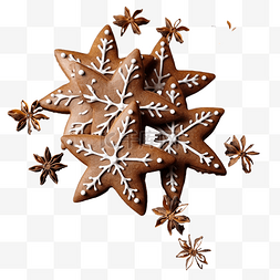 星形的节日圣诞姜饼饼干躺在木质