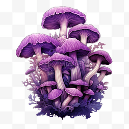 迷幻图片_紫色蘑菇簇png插图