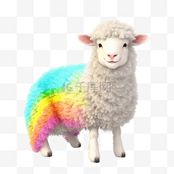毛茸茸的羊坐在彩虹上