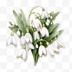 白色的花盆图片_白色的花朵雪花莲插画
