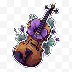 紫色小提琴贴纸设计 向量